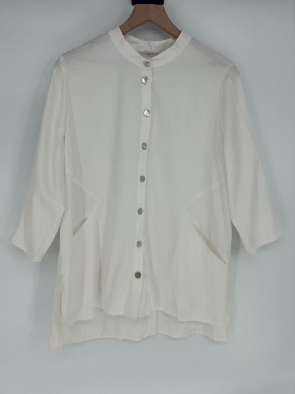 Soft Surroundings Tencel Lyocell Button Down Tunic W/Pockets Ivory- Large Petite